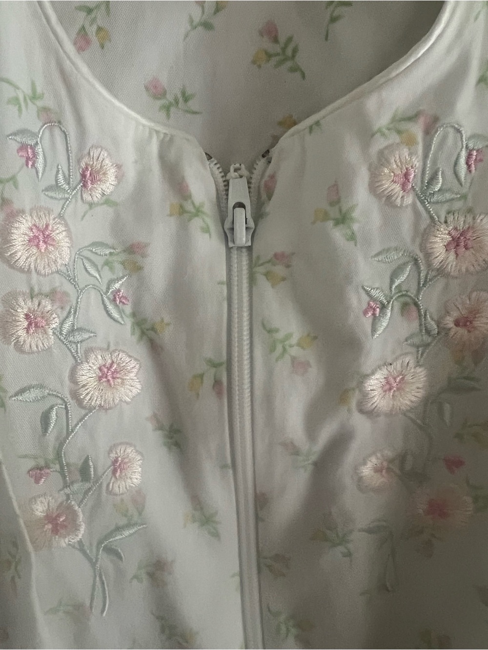 Miss Elaine Cream Nightgown with Pink and Green Floral Print - Picture 3 of 8